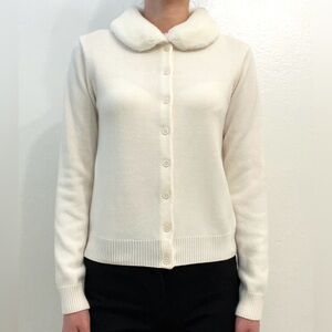 Old navy white faux fur collar button down cardigan, size 16, small
